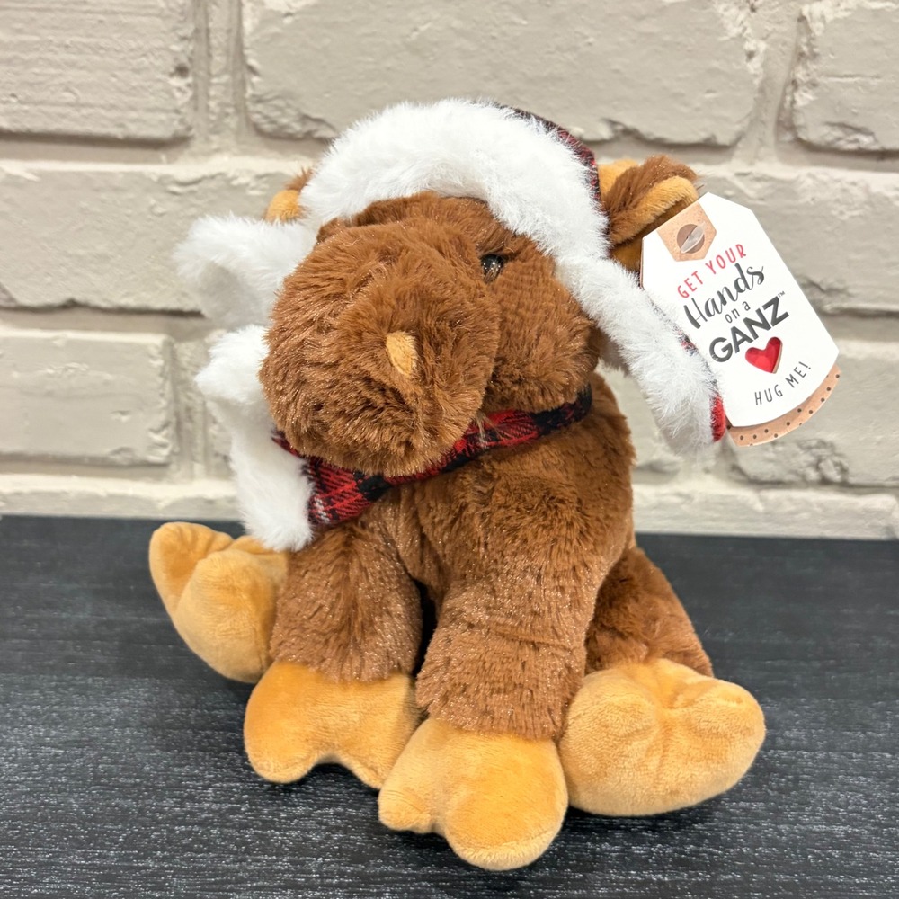 Ganz Flapjacks Moose Plush Stuffed Animal Holiday Christmas Plaid Hat Scarf NEW
